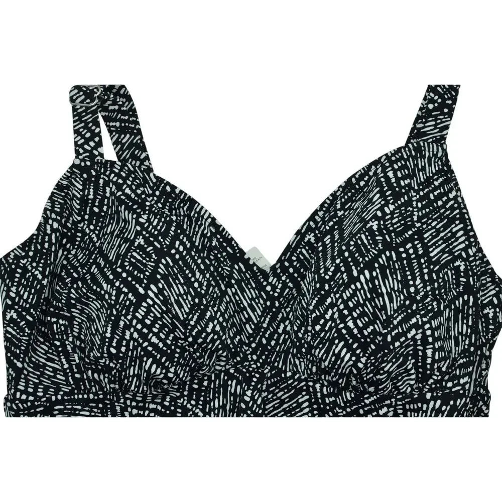 Swim Solutions Women's Printed Triple Tier Tankini Top In Black White - Picture 3 of 5